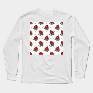 Red vintage roses and blue polka dots Long Sleeve T-Shirt